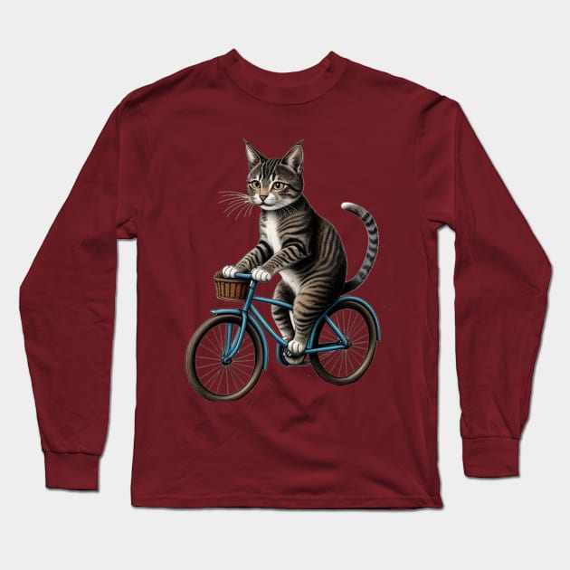 Miao the Bicycle Cat Long Sleeve T-Shirt by Jari's Emporium